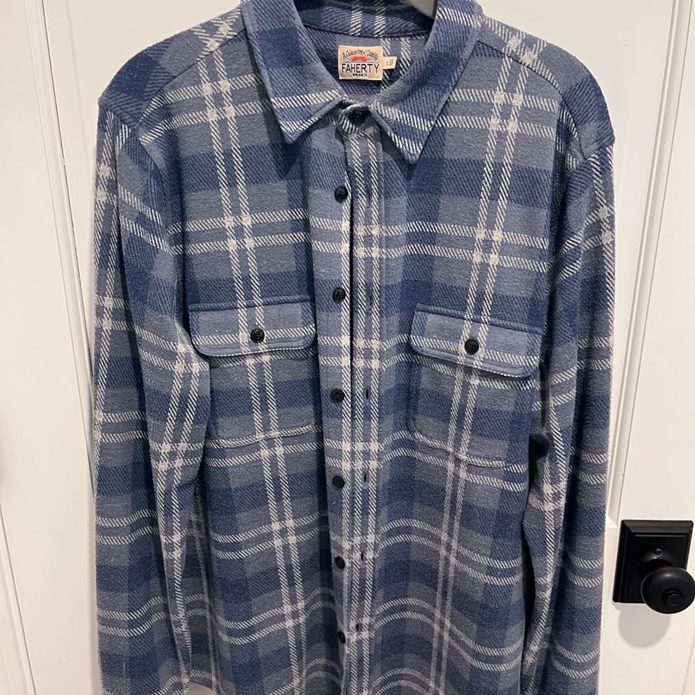Faherty Navy and White Plaid Shirt